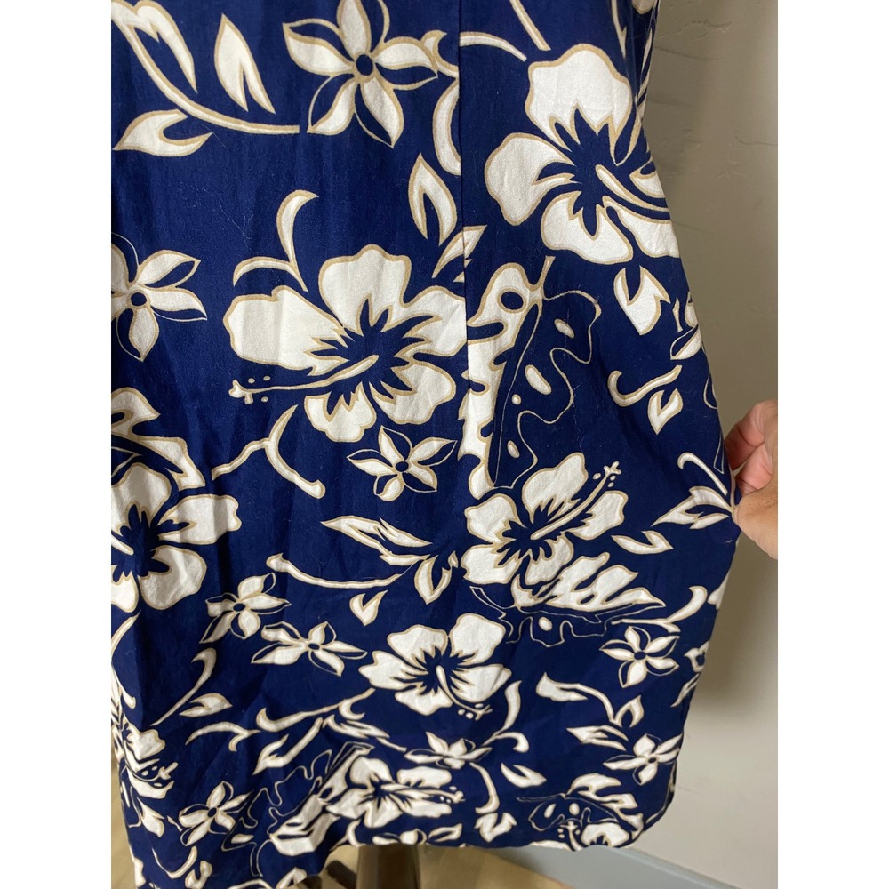 Hilo Hattie Vintage 90s Hawaiian Floral Sheath Dress Navy Blue Size 8 Made in HI - Picture 5 of 7